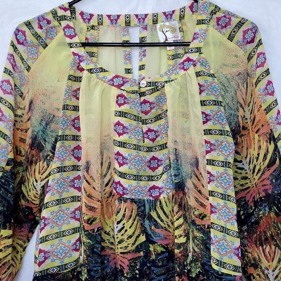 Anthropologie Fig and Flower Tropical Sheer Blouse Size Medium - Picture 2 of 11